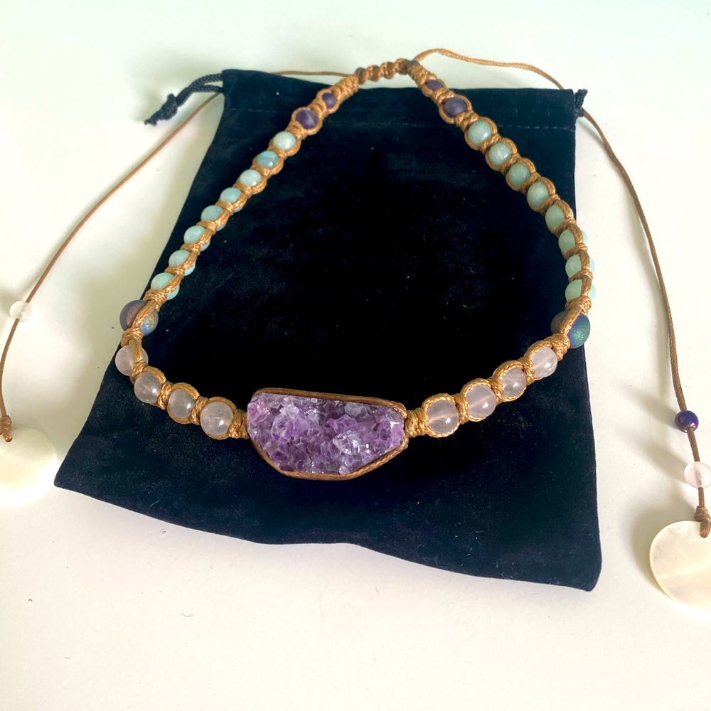 Real Amethyst and gemstones Necklace Handmade
